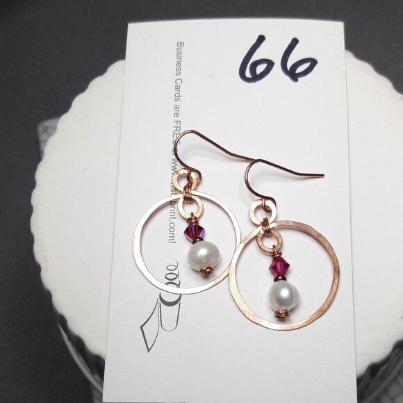 Red Pearl Copper Hooks Hidden Meaning earrings Natural Elements, Organic f  066■ - Picture 5 of 6